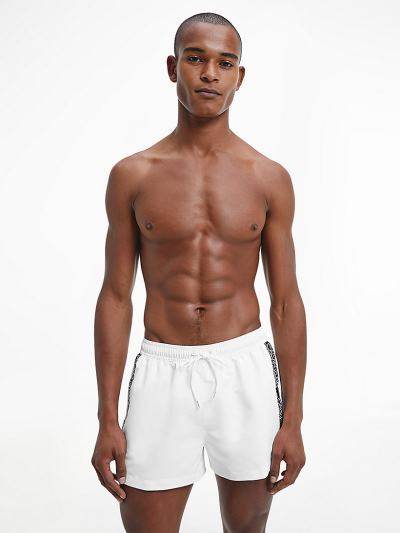 Calvin Klein Fürdőruha HU910098 | Calvin Klein Logo Tape Short Drawstring Férfi Úszónadrág Fehér